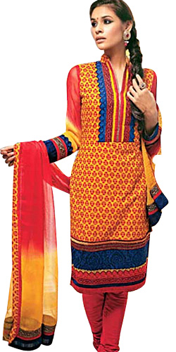 Gorgeous Red and Yellow Cotton Printed Unstitched Salwar Suit Gorgeous Red and Yellow Cotton Printed Unstitched Salwar Suit