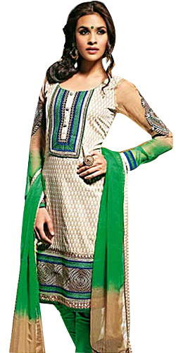 Splendid Beige and Green Cotton Printed Unstitched Salwar Suit Splendid Beige and Green Cotton Printed Unstitched Salwar Suit