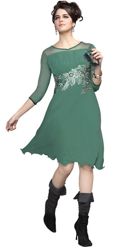 Fashionable Georgette Embroidered Kurti (Pastel Green) Fashionable Georgette Embroidered Kurti (Pastel Green)