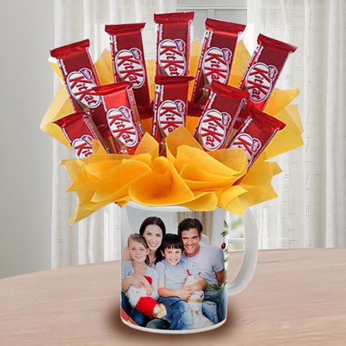 Exclusive Kitkat Chocolates Arrangement in Personalized Coffee Mug Exclusive Kitkat Chocolates Arrangement in Personalized Coffee Mug