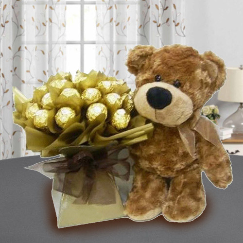 Marvelous Brown Teddy with Ferrero Rocher Chocolate Marvelous Brown Teddy with Ferrero Rocher Chocolate