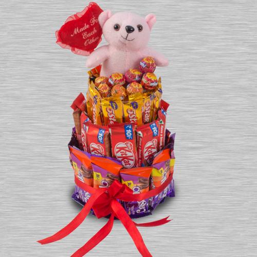Delightful 4 Layer Chocolates n Teddy Arrangement Delightful 4 Layer Chocolates n Teddy Arrangement