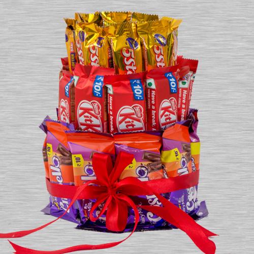 Amazing 3 Layer Arrangement of Kitkat, 5 Star n Crispello Amazing 3 Layer Arrangement of Kitkat, 5 Star n Crispello