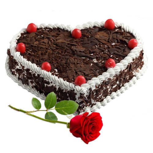Red Rose with Heart Shape Black Forest Cake Red Rose with Heart Shape Black Forest Cake