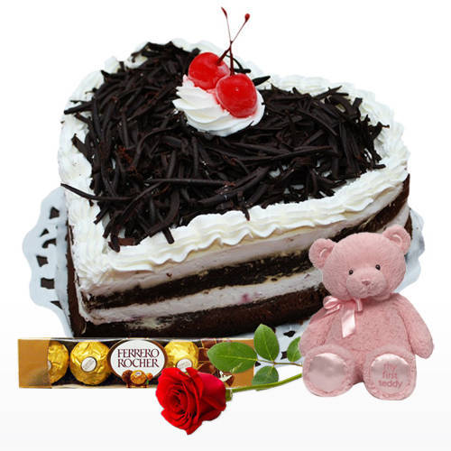 Black Forest Cake with Red Rose Teddy N Ferrero Rocher Black Forest Cake with Red Rose Teddy N Ferrero Rocher