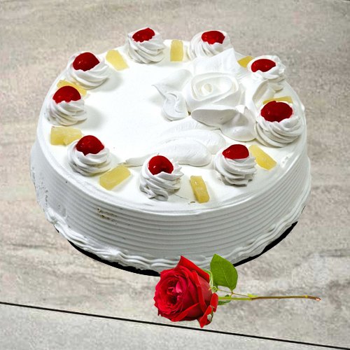 Yummy Eggless Vanilla Cake with Single Rose Yummy Eggless Vanilla Cake with Single Rose