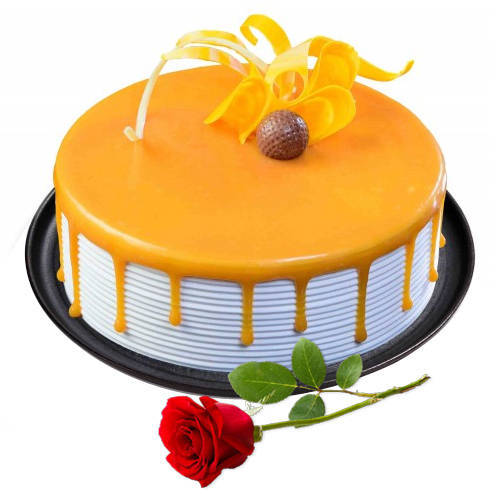 Yummy Butterscotch Eggless Cake with Single Rose Yummy Butterscotch Eggless Cake with Single Rose