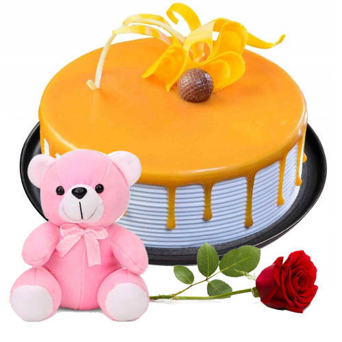Delectable Eggless Butter Scotch Cake with Teddy N Rose Delectable Eggless Butter Scotch Cake with Teddy N Rose