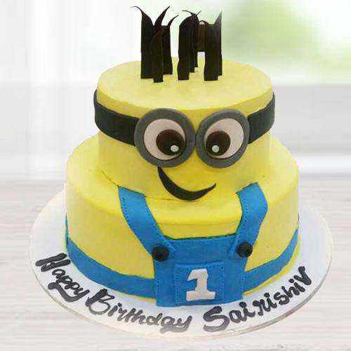 Scrumptious 2 Tier Minion Cake for Kids Party