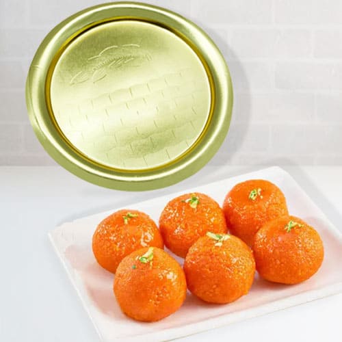Haldirams Ghee Laddu with Golden Plated Thali Haldirams Ghee Laddu with Golden Plated Thali