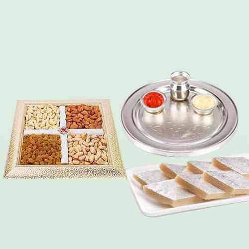 Thali with Mixed Dry Fruits N Kaju Katli Thali with Mixed Dry Fruits N Kaju Katli