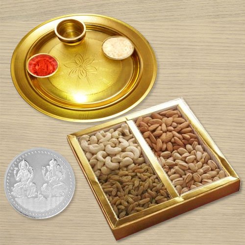 Dri Fruits N Gold Plated Thali Free Coin Dri Fruits N Gold Plated Thali Free Coin