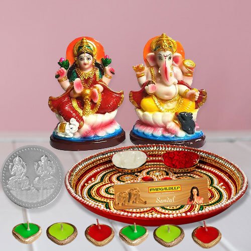 Laxmi Pooja Complete Hamper with free silver plated coin for Diwali Laxmi Pooja Complete Hamper with free silver plated coin for Diwali