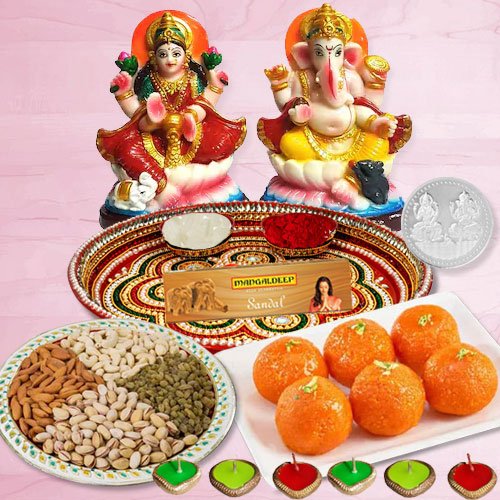 Laxmi Pooja Complete Hamper with Dry Fruits and Ladoo for Diwali Laxmi Pooja Complete Hamper with Dry Fruits and Ladoo for Diwali