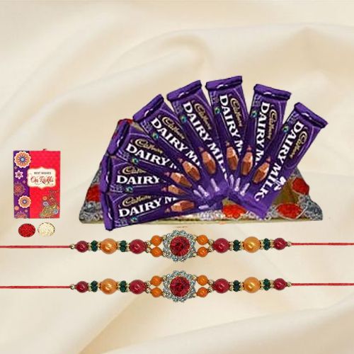 Delicious Cadbury Dairy Milk Chocolates with Two Rakhis