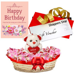 Exciting Combo of Shoppers Stop Gift Voucher worth Rs.1000 Teddy Corazon Chocolate Basket and Card