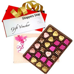 Splendid Gift Combo of Shoppers Stop Gift E Voucher worth Rs.1000 with 24 Pc. Homemade Assorted Chocolate Splendid Gift Combo of Shoppers Stop Gift E Voucher worth Rs.1000 with 24 Pc. Homemade Assorted Chocolate