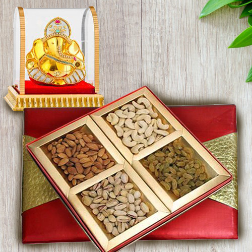 Amazing Vighnesh Ganesha Idol with Assorted Dry Fruits Box