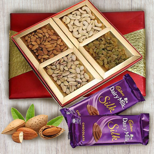 Classic Box of Mixed Dry Fruits with Cadbury Dairy Milk Silk