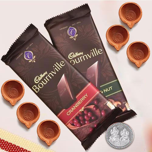 Twin Cadbury Bournville Chocolates with Diya Free Coin for Diwali