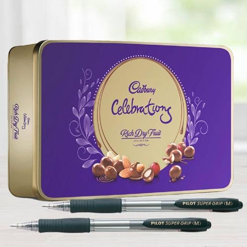 Amazing Cadbury Dairy Milk Rich Dry Fruit Box N 2pcs Ball Point Pen