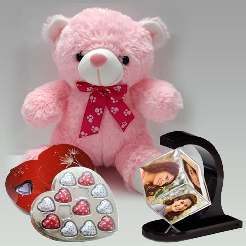 Ravishing Valentine Gift of Personalized Photo Revolving Stand with Teddy n Chocolate Ravishing Valentine Gift of Personalized Photo Revolving Stand with Teddy n Chocolate