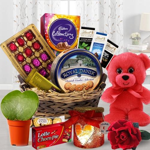 Delicious Chocolate Hamper with Teddy, Lamp N Plant Delicious Chocolate Hamper with Teddy, Lamp N Plant