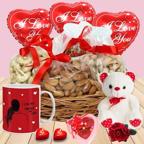 Premium Dry Fruits Basket with Valentine Essentials Premium Dry Fruits Basket with Valentine Essentials