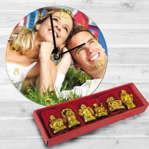 Amusing Personalized Photo Wall Clock with Laughing Buddha