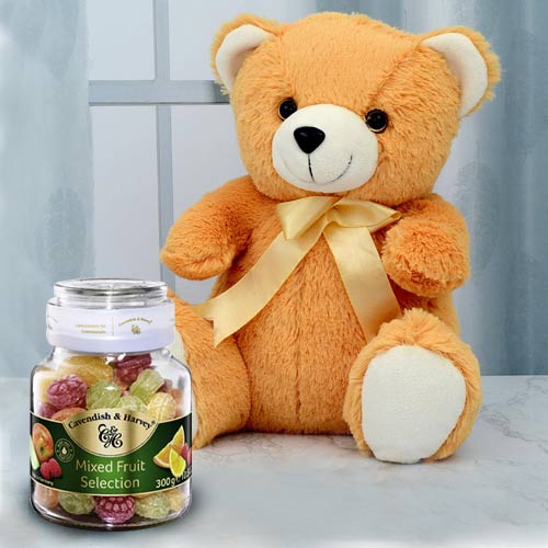 Cute Teddy with Cavendish N Harvey Mixed Fruit Selection