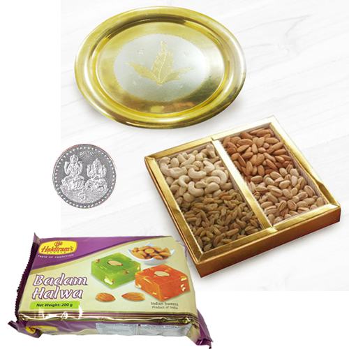 Lavish Haldiram Karachi Halwa n Dry Fruits with Gold plated Thali