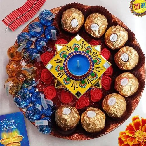 Special Diwali Platter of Imported Chocolates n Handmade Diya