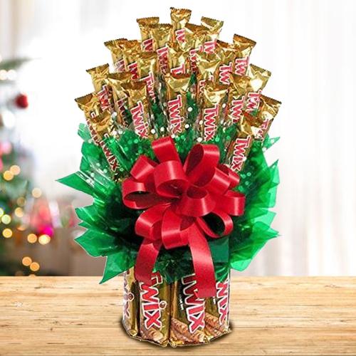 Stunning Golden Arrangement of Twix Chocolates for Xmas