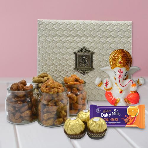 Magical Marble Ganpati with Flavored Cashews n Chocolates