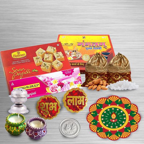 Holy Diwali Poojan Set with Dry Fruits n Sweets from Haldirams