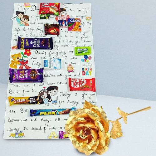 Amazing Hand Written Message n Chocolate Card with a Golden Rose