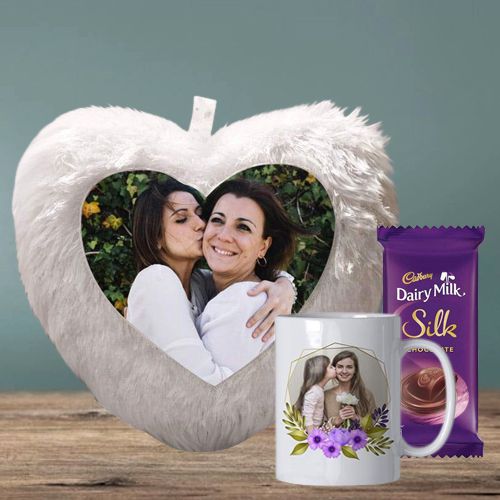 Affectionate Personalized Heart LED Cushion and Photo Mug with Cadbury Silk Affectionate Personalized Heart LED Cushion and Photo Mug with Cadbury Silk