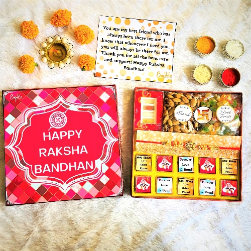 Classic Golden Rakhi N Flavored Chocolates Hamper Classic Golden Rakhi N Flavored Chocolates Hamper