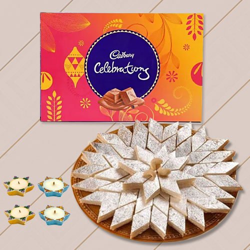 500 Gms Kaju Katli Cadburys Celebration Pack 4 Wax Diya