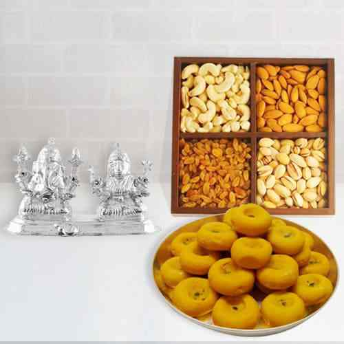 Kesaria Pedas with Dry Fruits Ganesh Lakshmi Idol Kesaria Pedas with Dry Fruits Ganesh Lakshmi Idol