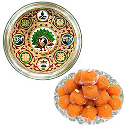 Tasty Haldirams Laddoo N Subh Labh Stainless Steel Thali Tasty Haldirams Laddoo N Subh Labh Stainless Steel Thali