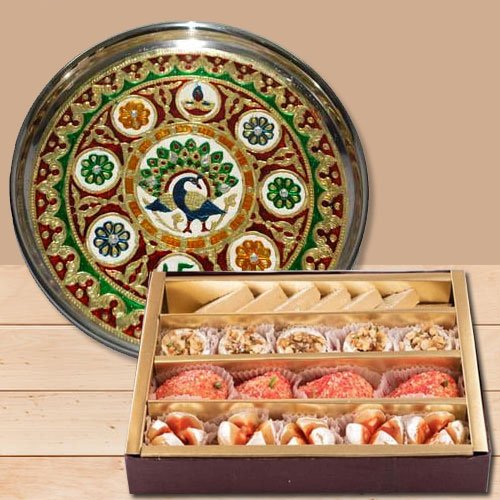 Exquisite Subh Labh Stainless Steel Thali with Haldirams Sweets Exquisite Subh Labh Stainless Steel Thali with Haldirams Sweets
