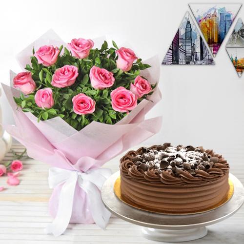 Pink Roses with Eggless Chocolate Cake Pink Roses with Eggless Chocolate Cake