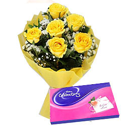 Yellow Roses Bouquet with Cadbury Celebrations Pack Yellow Roses Bouquet with Cadbury Celebrations Pack