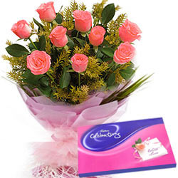 Pink Roses with Cadbury Celebrations Pack Pink Roses with Cadbury Celebrations Pack