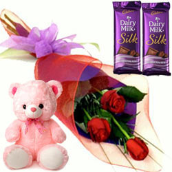Teddy with Red Roses N Chocolates Teddy with Red Roses N Chocolates