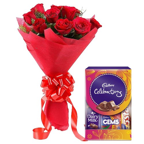 Red Rose Bouquet with Cadbury Mini Celebrations Pack Red Rose Bouquet with Cadbury Mini Celebrations Pack