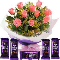 Pink Rose Bouquet with Cadbury Dairy Milk Chocolates Pink Rose Bouquet with Cadbury Dairy Milk Chocolates