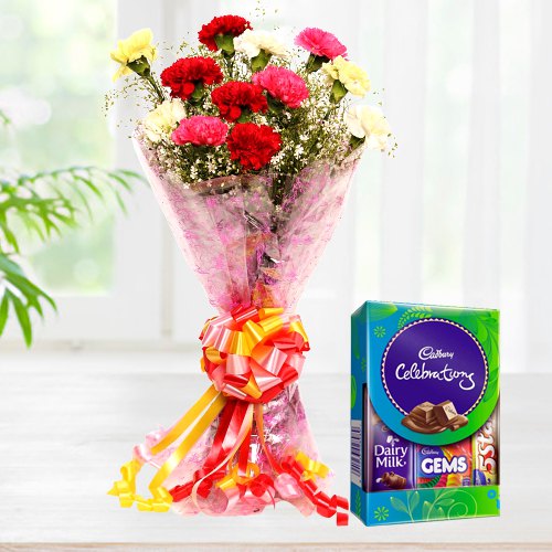Mixed Flowers Bouquet with Cadbury Mini Celebrations Pack Mixed Flowers Bouquet with Cadbury Mini Celebrations Pack