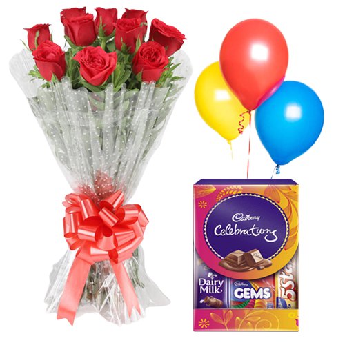 Rose Bouquet with Chocolates N Balloons Rose Bouquet with Chocolates N Balloons